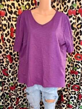 Architect Woman 2X NWT Purple Short Sleeve Crochet Trim Tee Plus Size